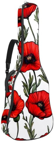 Gitarrentasche für Bassgitarre mit roten Mohnblumen 44, Tasche für Akustikgitarre, 101,6 cm (40 Zoll) E-Gitarrenkoffer, wasserdichte Oxford-E-Gitarre, Gigbag für akustische Konzertgitarre, Ukulele,