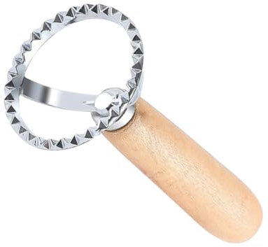 OKUMEYR Round Embossed Biscuit Cutter with Wooden Handle Stainless Steel Mold for Cookie and Dumpling Skin Baking Kitchen Tool