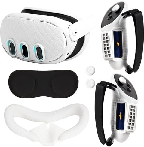 OOAVR VR Headset Protective Accessory Set for Meta Quest 3 Accessories,VR Controller Grips Cover,VR Shell Cover,3Pcs VR Silicone Face Pad,VR Lens Cover,VR Thumbstick Cover