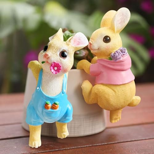 Recitem 2er-Set Kaninchen Pflanzgefäß, osterdeko Kaninchen, osterdekoration außen, Ostern deko für Blumentopf, süße Osterhase deko für Zimmer- und Gartenpflanzen