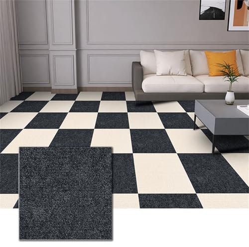 Hiseng Carpet Tiles Self Adhesive 30x30cm, Carpet Floor Tiles Non-Slip Hardwearing Carpet Tiles Rugs Easy to Peel and Stick Flooring Covering for Office Living Room Bedroom (10 Pieces,Dark grey)