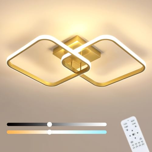 DELIPOP LED Deckenleuchte Wohnzimmer Dimmbar, 50W 5625LM Deckenlampe Gold mit Fernbedienung 3000K-6500K, Modern Led deckenbeleuchtung für Wohnzimmer, Schlafzimmer, Esszimmer, Küche