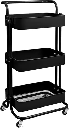 Genérico PATUKSHOP Carro De Cocina Metalico con Ruedas. Carrito Auxiliar Multiuso.3 Cajones de Almacenamiento. 85x43x37cm. Ideal para Frutas, Verduras, Cocina, Salón, Oficina. Color Negro