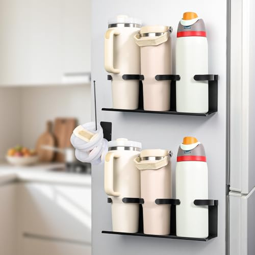 ZOSIX Magnetic Stanley Cup Holder for Fridge, Water Bottle Organizer Compatible with Stanley Cup/Owala/Hydrojug/Brumate/Simple Modern, Tumbler Organizer with Cup Lid Holder