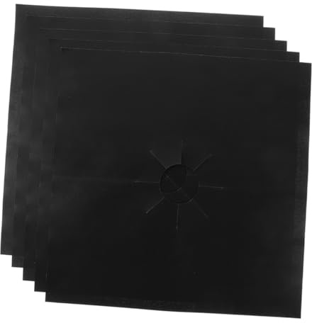 Protecteurs de Cuisinière à Gaz Noirs Ptfe Réutilisables 5 Pièces | Découpables, Faciles à Nettoyer, pour Gazinière et Brûleur, Protection la Cuisine, Usage Quotidien