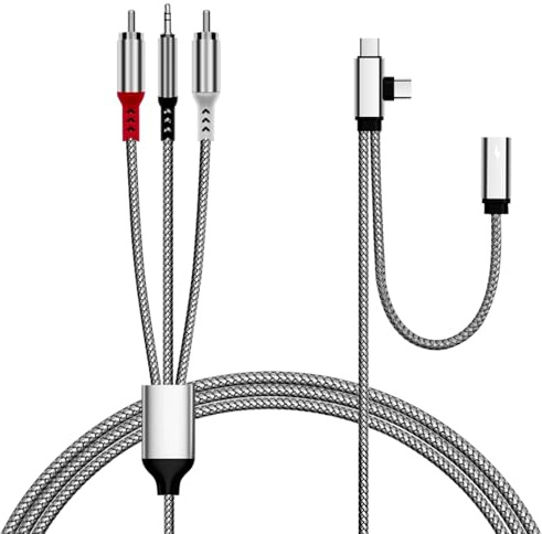 USB C/Lightnning auf 2 RCA/Aux Kabel Mit Ladefunktion, RCA/AUX Audio für iPhone Lightnning/USB C Schnittstelle, für TV, MP3 Player, Lautsprecher, Heimkino, kompatibel mit iPhone/iPad/Galaxy (1.2M)