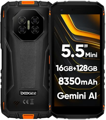 DOOGEE Mini Smartphone Incassable Fire 3 Pro, 5,5 HD+, Format Compact+Prise en Main Facile, 16Go+128Go, Batterie Longue Durée 8350mAh, IA Gemini, 16MP+8MP, Téléphone Renforcé IP68, GPS NFC Orange