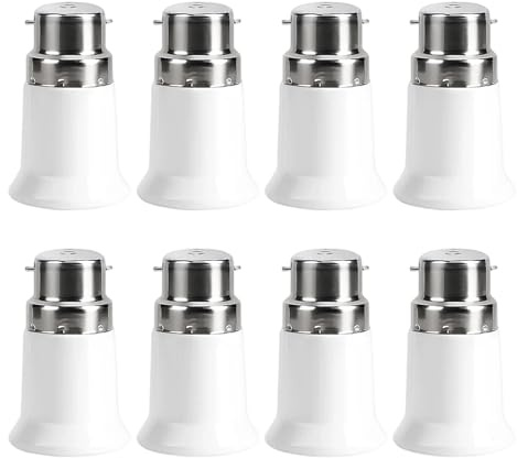 KFSCIP 8Pcs Bayonet to Screw Bulb Adaptor, B22 to E27 Adapter for Incandescent Bulbs, Light Bulb Converter for Home Lighting Upgrade, White