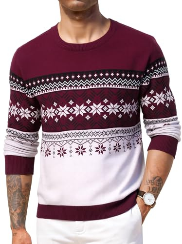 Crewhpo Suéter Navidad para Hombre Jersey Navideño de Cuello Redondo Invierno Ropa de Punto Pullover de Manga Larga