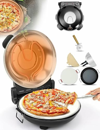 GFXYQPDNV Forno per Pizza Elettrico di Copertina, Forno per Pizza da 1200 W 12 con Pietra per Pizza E Padella A Grill, Finestra in Vetro, Riscalda Fino A 420 ℃, Controllo della Temperatura