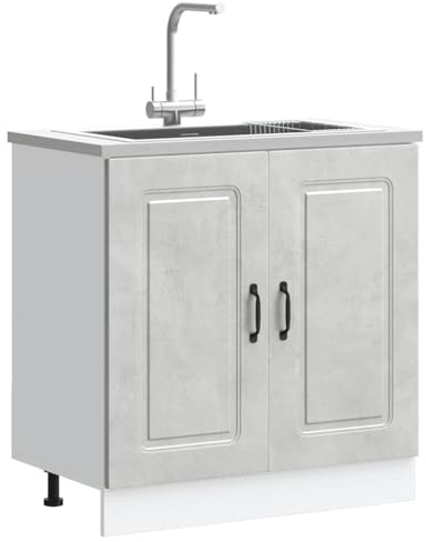Emmtore Spülenunterschrank Kalmar Herdumbauschränke Lucca Backofenschrank, Herdschrank, Ofenschrank, Küchenofenschrank, Küchenherdschrank Betongrau 80x46x81,5 cm Holzwerkstoff