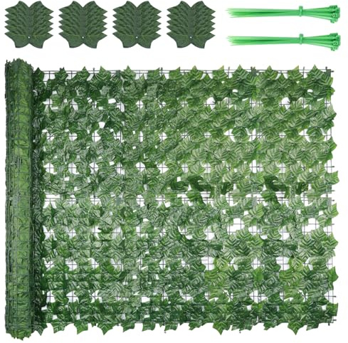 Recinzione per la privacy di edera artificiale, traliccio espandibile da giardino con foglie resistenti ai raggi UV, ideale per siepi all'aperto, balconi, terrazze e pareti, verde (1 m)