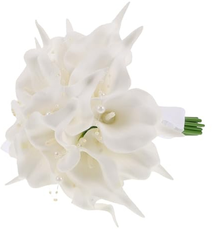 BESTYASH Künstliche Lilien Brautstrauß Weiß aus Schaumstoff Kunststoff | Abschlussatmosphäre, Künstliche Brautblumen, Blumenstrauß Hochzeit Braut für Brautjungfer, Handblume
