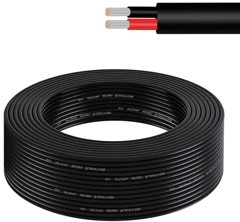 AOHEWEI 5 Meters 16AWG 2 Core Wire, 2x1.5mm² Flexible Stranded Tinned Copper Cable, 5V/12V/24V/300V Low Voltage Electrical Wire for LED Strip Lighting, Automotive, Outdoor & DIY Projects