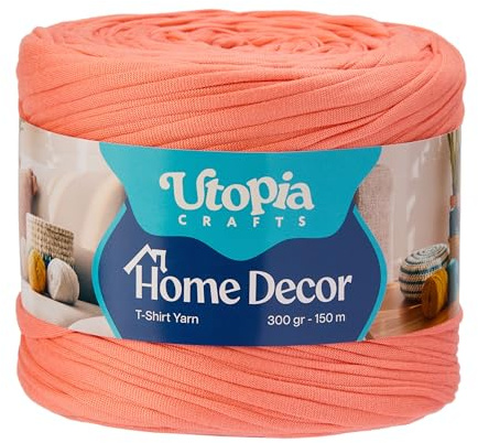 Utopia Crafts heminredning t-shirt garn för virkning och stickning 300 g (persikorall, 300 g)