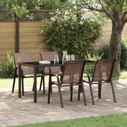 Frdhee Gartenbank Bistrostuhl,Stapelbare Gartenstühle 4 STK. Braun Textilene für Balkon, Pool, Terrasse