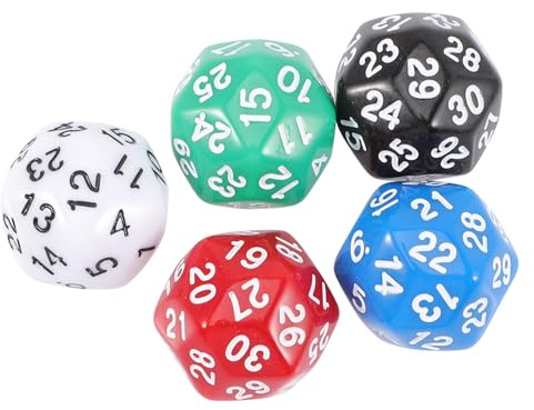 Alasum Dadi Numerici Acrilici 3D Multi-Faccia 30 Lati Set da 5 Pezzi per Giochi da Tavolo e Giocattolo Educativo per Accessorio Divertente per Feste e Party Game