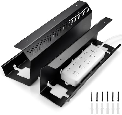 Lot de Cable Management Set de 2, Chemin de Cable, Organisateur de câbles en Acier Inoxydable pour Bureau, Accessoires Inclus, pour Bureau à Domicile et postes de Travail