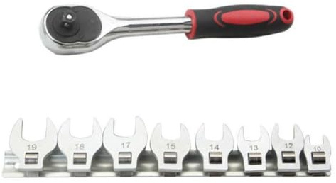 Set di 9 chiavi metriche da 10-19 mm con attacco da 3/8 di pollice per spazi ristretti, chiave a cricchetto con estremità aperta, compatibile con strumenti standard