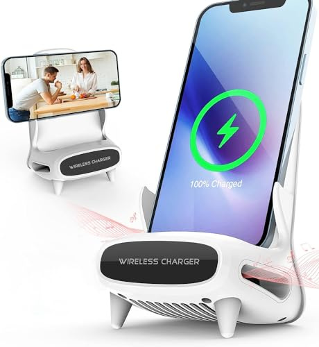 Orco 15W Fast Wireless Charger Stand – Creative Mini Chair Phone Holder with Sound Amplifying Speaker Function – Qi-Certified Charging Station for iPhone 15 14 13 12, Samsung Galaxy, 4.5-11” Tablets