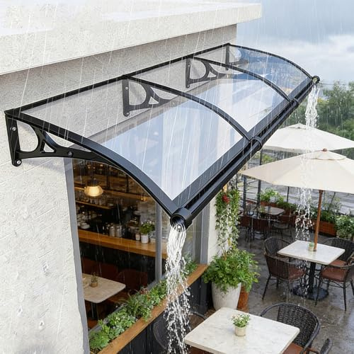 Poxvythb 60x80cm Auvent de Porte Aluminium - Auvent Marquise D'entrée Auvent de Porte D'entrée Résistante Toit Abri Contre La Pluie et UV - pour Balcon, terrasse, extérieur et Jardin, Brise