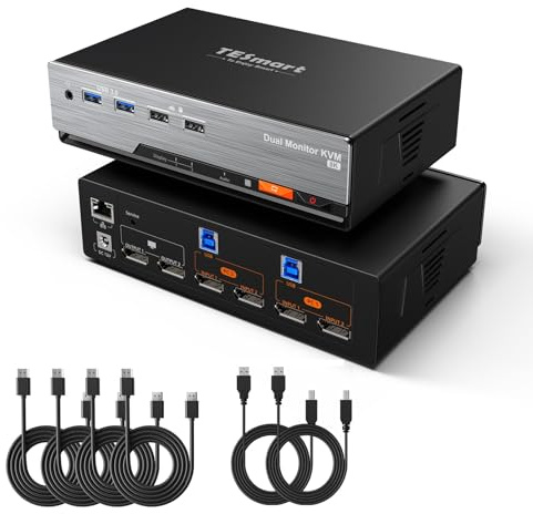 TESmart Switch KVM DisplayPort 1.4 Doppio Monitor DKS202 Master 24 KVM Switch 2 Porte 8K 60Hz 4K 144Hz Hub USB 3.2 LAN Gigabit Striscia LED RGB per 2 Computer PC Gaming Ufficio