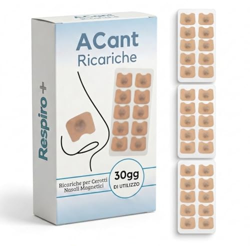 ACant – Ricariche Cerotti Nasali Magnetici, 60 Cerotti Nasali Extra Forti Compatibili con Dilatatore Nasale Magnetico – Cerottini Nasali Respira Bene, Cerotti Nasali Antirussamento – Solo ricariche