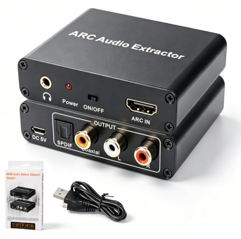 HDMI ARC Audio Extractor, 192KHz DAC Converter, HDMI to Optical, SPDIF, RCA, 3.5mm Jack L/R Coaxial SPDIF Audio Adapter for HDTV Link to Soundbar, Speaker, Home Amplifier, PS5