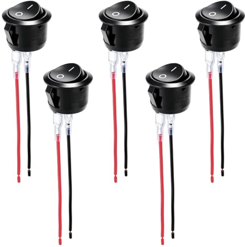 5 Pièces Interrupteur à Bascule Rond ON/OFF SPST 2 Broches 6A 250V 10A 125V | Mini Interrupteur à Bascule Rond avec Fil de 15 cm pour Voiture Bateau Camping-Car Appareils Électriques