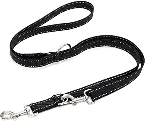 Happilax Hundeleine 2m verstellbar - Schwarz/Reflektierend - 3-stufig verstellbare Leine - Doppelleine, Schleppleine - geeignet als Hundeleine für große Hunde oder als Schleppleine für kleine Hunde.