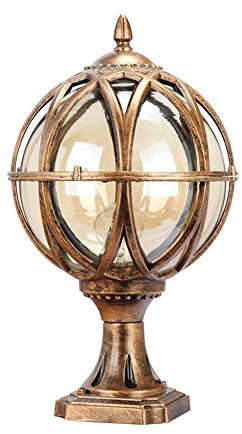 Außen Retro Sockelleuchte Bronze Kugel Gartenleuchte Aluminium Und Glas Säule Lampe Villa Hotel Rasen Laterne Landschaft Garten Balkon Terrasse Boden Wegeleuchte (21.5 * 11.5 * 38 cm)