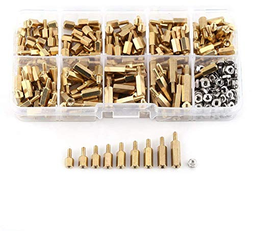 360 stücke M2,5 Messing Männlich Weiblich Abstandshalter und Edelstahl Sechskantmuttern Sortiment Kit Platine Reparatur Zubehör mit Aufbewahrungsbox