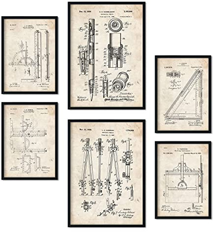 Nacnic Set von 6 Plakaten mit Messwerkzeug Patenten. Plakate mit Retro-Patentabbildungen. Inneneinrichtung im Vintage-Stil. Grösse A4 und A3. Ohne Rahmen.