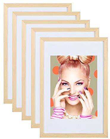 IDEAL TREND 3er 5er Set Holz Bilderrahmen Lifestyle Plexi Foto Rahmen Collage Wanddeko Poster S111: Farbe: 5er Pack Natur | Format: 21x29,7 A4