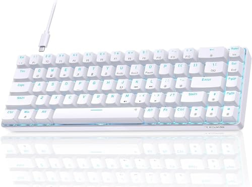TMKB T68SE Gaming Keyboard, 60% Mechanical Keyboard, LED Backlit Ultra-Compact 68 Keys Wired Mini Keyboard with Separate Arrow/Control Keys for Windows Laptop PC Gamer Typist with Brown Switch-White