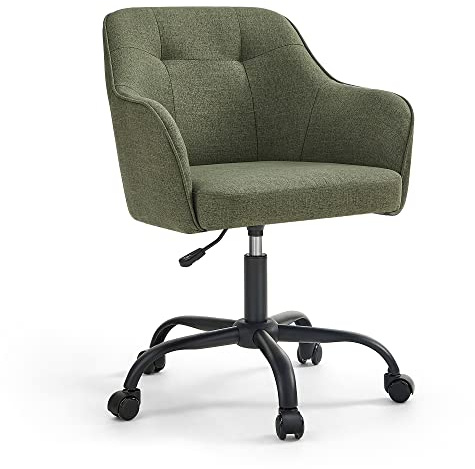 SONGMICS Kontorsstol, ergonomisk stol, svängbart sits, höjdjusterbar, kapacitet 110 kg, stålram, andningsbart bomullslinne, för kontor, sovrum, grön OBG019C01