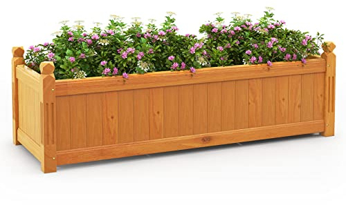GOLUS Jardinière Surélevée Rectangulaire en Bois de Sapin, Carré Potager Extérieur avec Trous de Drainage, pour Légume, Fruit, Fleur, Herbe, pour Cour, Patio, Jardin, Charge 30 KG, 110X40X35 CM