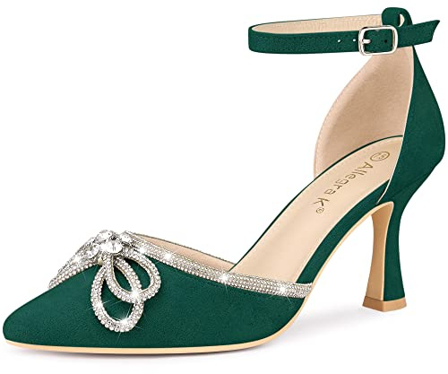 Allegra K Women's Rhinestones Bow Ankle Strap Stiletto Heel Pumps Green 6.5 UK/Label Size 8.5 US