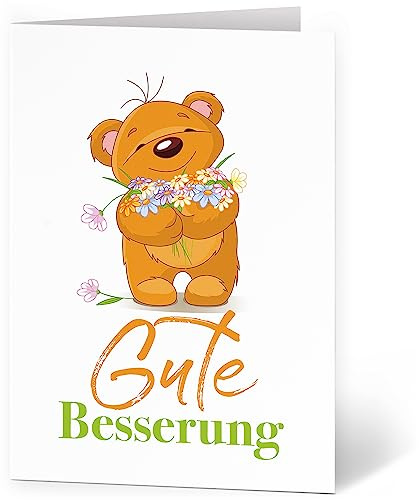 Grußkarte XXL (A4) Gute Besserung Teddy Blumen mit Umschlag Klappkarte Krank Krankenhaus Extra Groß Maxi Genesungskarte
