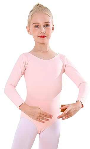 Bezioner Balettkläder för flickor, barn, balettdräkt, långa ärmar, dansbody för 3–12 år, ROSA, 130/140 cm(8-10 År)