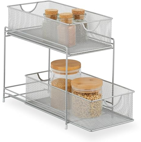 Relaxdays Küchen Organizer, 2 Ausziehkörbe, Etagenregal aus Metall, HxBxT: 32 x 19 x 35,5 cm, Bad Organizer, Farbwahl | H x B x T: 32 x 19 x 35,5 cm, Bad Organizer