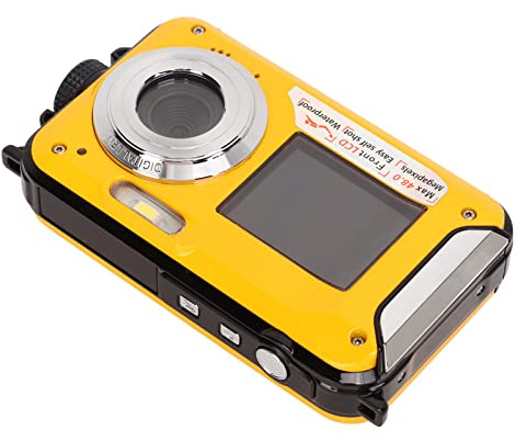 Full HD Waterproof Digital Camera,10ft Underwater Camera 2.7K 48 MP Video Recorder Selfie Camera,2.7 Inch LCD Dual Screens Digital Waterproof Camera for Snorkeling (Yellow)