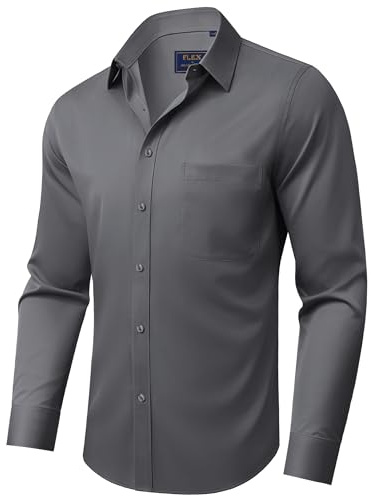 siliteelon Herren Hemd Grau Herren Comfort Langarm Stretch Freizeithemd Regular Fit Bügelfrei Businesshemd Anzughemd Hochzeit mit Tasche,M