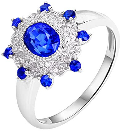 KnSam 18 Karat 750 Weiß Gold Freundschaftsringe Echtschmuck Frauen, Labor Erstellt Saphir Pärchen Ringe 1.47ct Blau Blumen 750 Weißgold Diamantring mit Moissanit, Gr.53 (16.9)