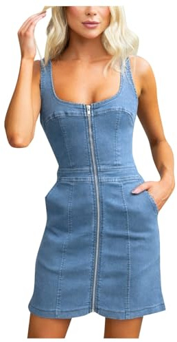 Damen Jeanskleid Kurzes Sommer Denim Kleid Slim Fit Jumpsuit-Kleid Sommer Schlank Ärmellos Spaghetti Träger Kleider Partykleid Bandeau Denim Bodycon Minikleid Sommerkleid Bleistiftrock