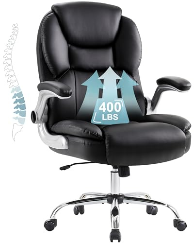 IWMH Großer und hoher Bürostuhl 180KG, Schreibtischstuhl Ergonomisch | Chefsessel Computerstuhl mit hochklappbarer Armlehne, höhenverstellbar, Drehbarer Arbeitsstuhl für das Homeoffice, Schwarz