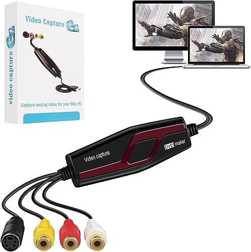 Scheda di acquisizione video USB 2.0, dispositivo di acquisizione video RCA a USB, convertitore video digitale per salvare file digitali per Mac OS X Windows 7 8 10 PC, One Touch VCR TV a DVD
