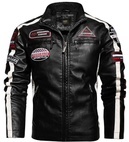 Motorrad Vintage Reitjacke, Motorrad Jacke Herren Leder Wasserdicht Motorradjacken für Herren mit Reißverschlusstaschen Geeignet für Alle Jahreszeiten (Schwarz,L)