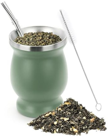 STOUCLA Taza Mate,juego de tazas de té mate,Taza de Acero Inoxidable,con pajita de acero inoxidable y cepillo de limpieza, para té mate,café(Verde)
