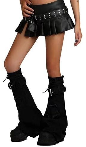 Kawaii Beinstulpen für Frauen – Y2k Gothic Star Pattern Denim Jeans Stulpen für Mädchen, Schwarz , One size